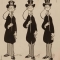 Three Identical Men in Top Hats with Monocles