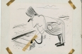 [Man listening to railroad with stethoscope]