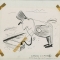 [Man listening to railroad with stethoscope]