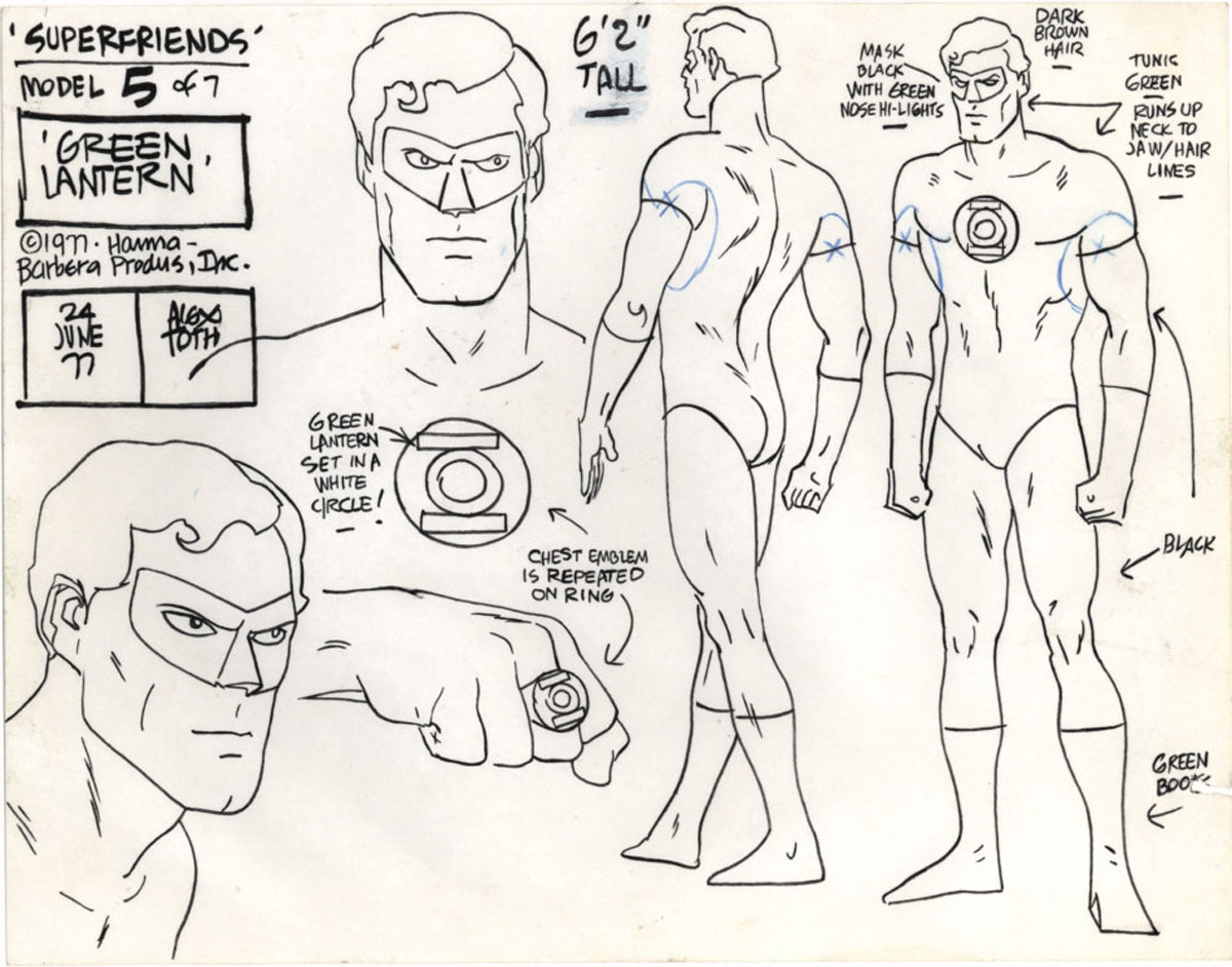 Model sheet for Green Lantern from the “Super Friends” television cartoon