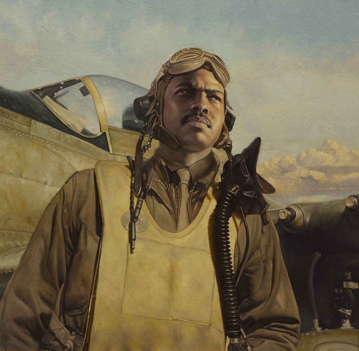 Flyer of the 332nd Fighter Group Standing Beside His P-51