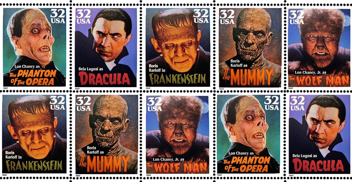 Classic Movie Monster postage stamps