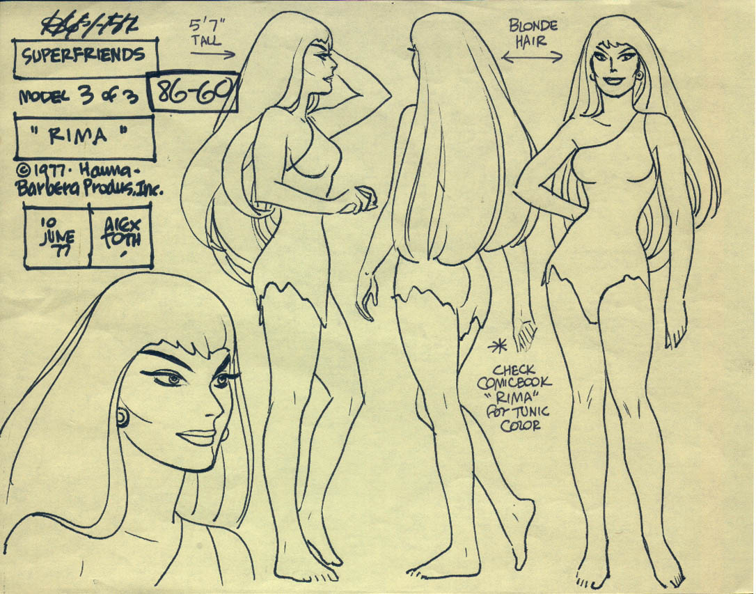 Model sheet of Rima for the “Super Friends” television cartoon