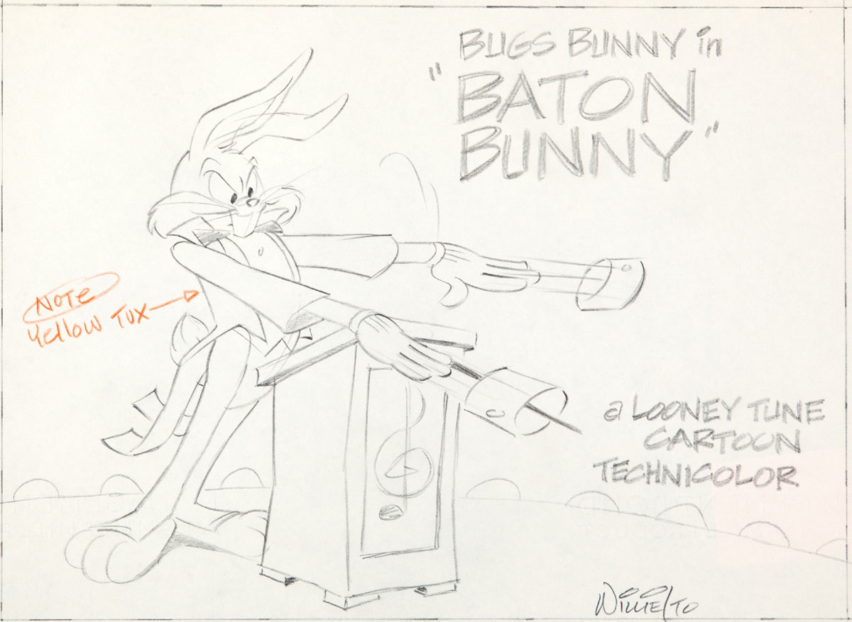 “Baton Bunny” lobby card pencil rough drawing