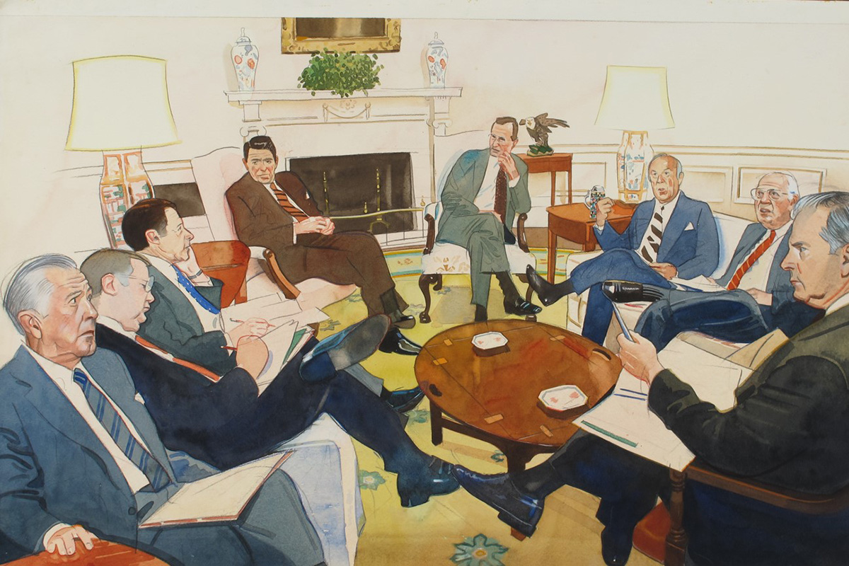 In the midst of the Iran-Contra scandal, the magazine learned that a meeting was to be held at the White House; all key players were to be present.