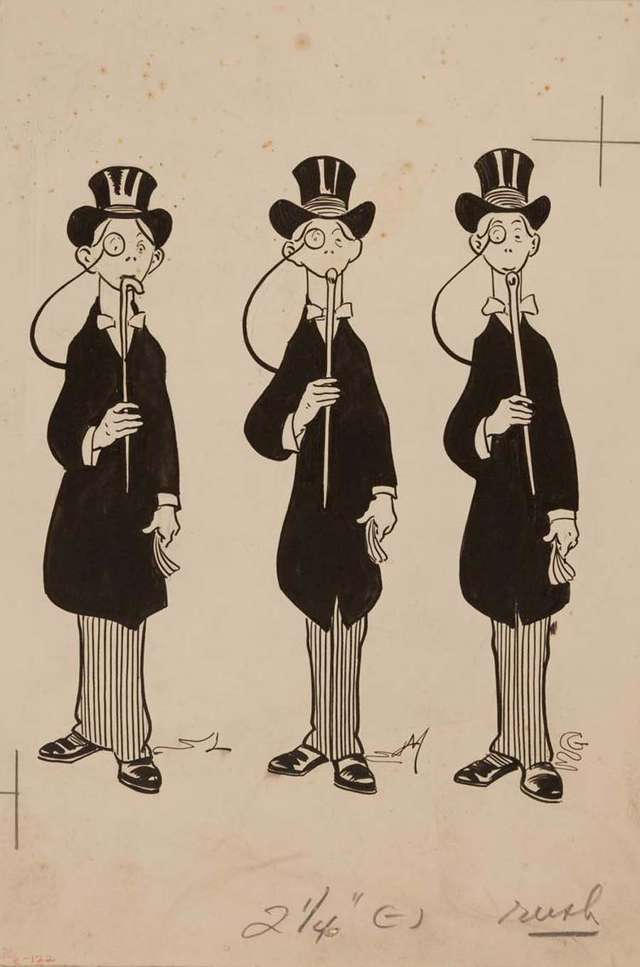 Three Identical Men in Top Hats with Monocles