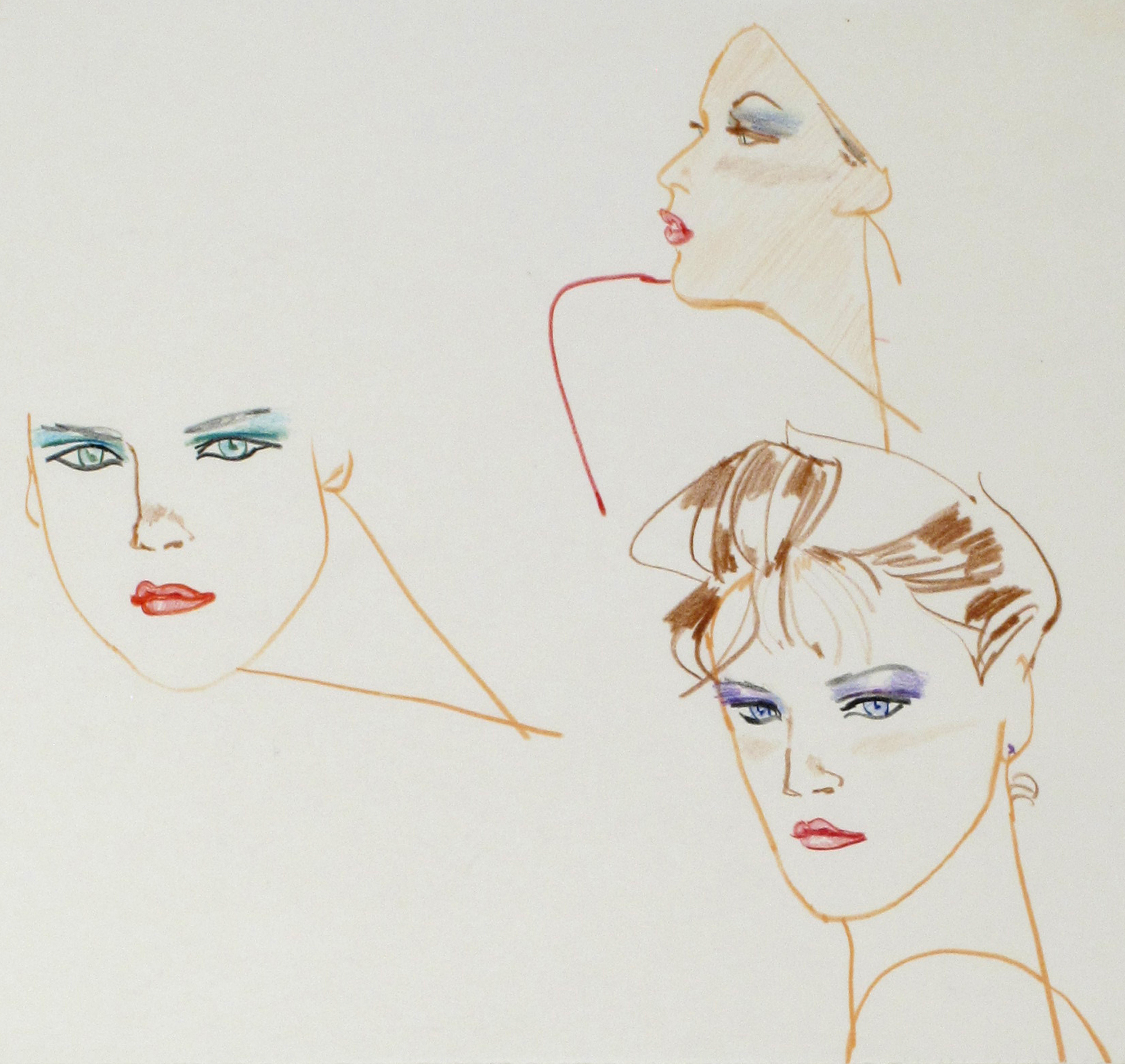 Untitled [Three Face Sketches in Color]