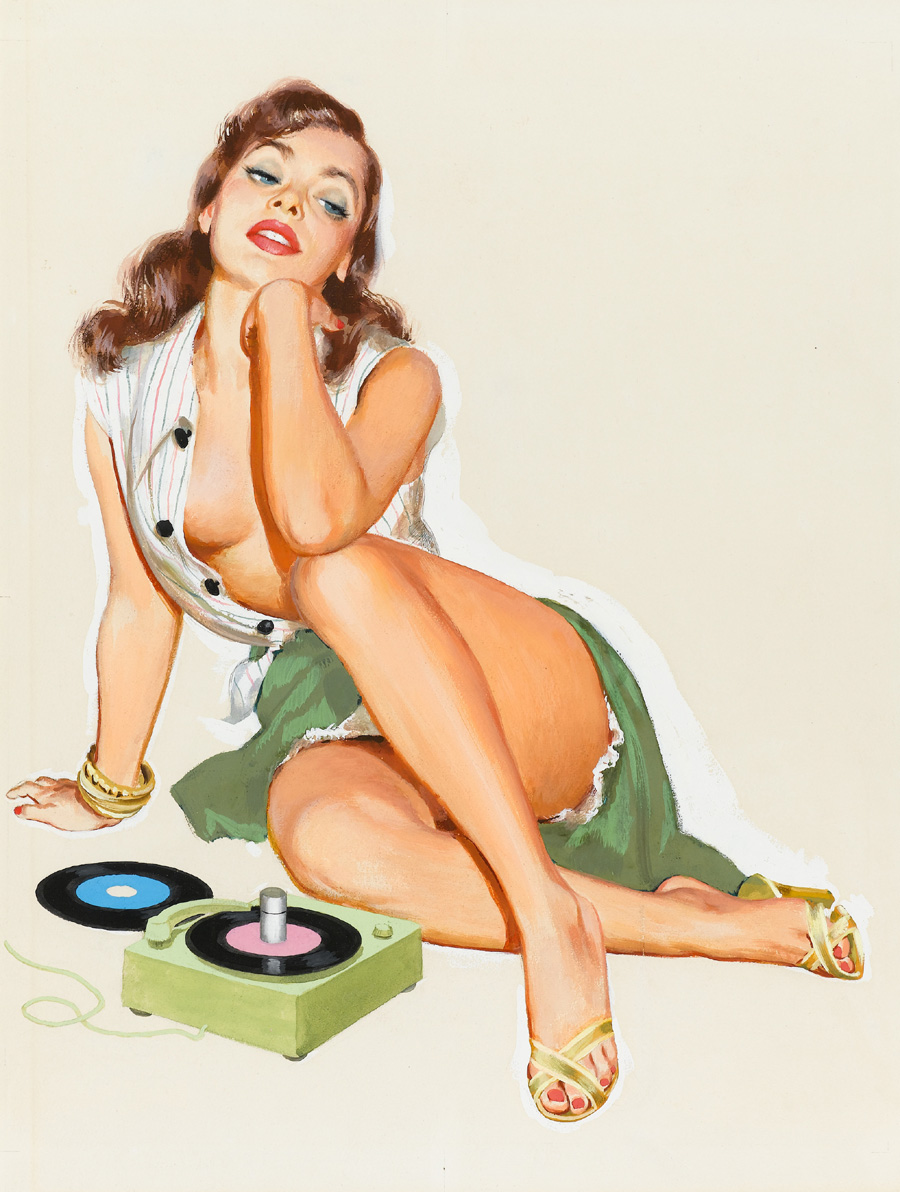 Pin-up with 45 rpm Records