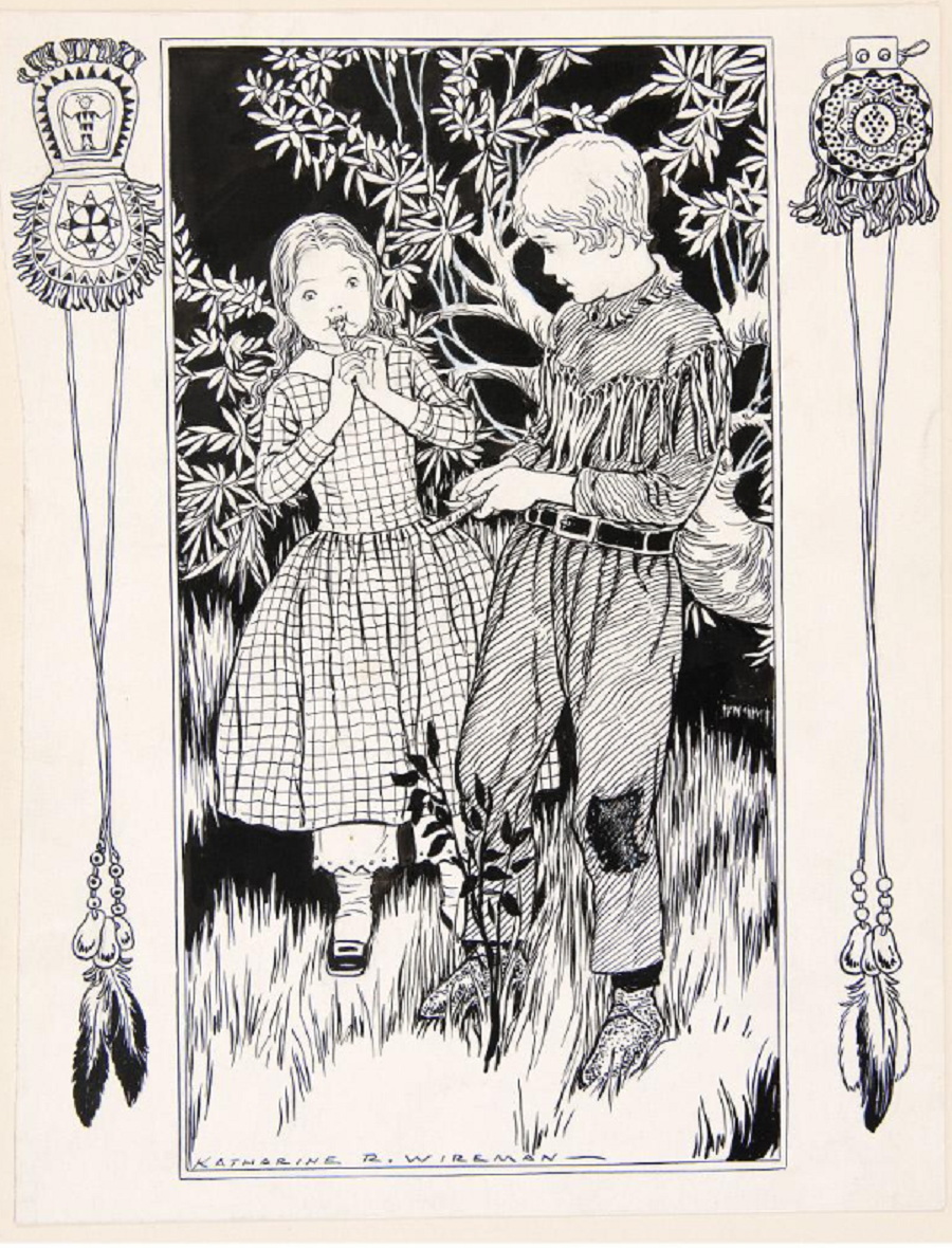 Girl and boy with willow whistles